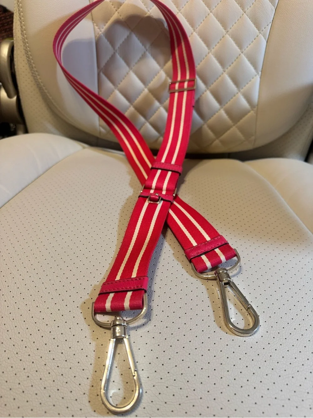 Kate Spade Pink & White Striped Adjustable Crossbody Bag Strap